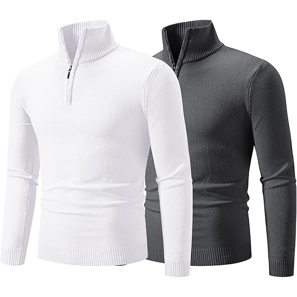SWJGLITTR Mens 2Pack Cotton Half-Zip Sweater Mock Neck Knit